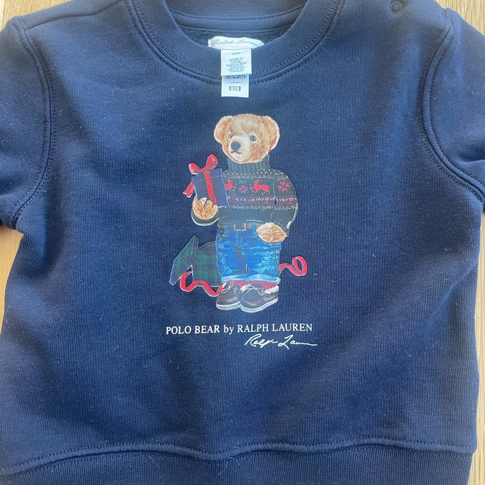 Ralph Lauren Kids Navy Sweatshirt with Festive Polo Bear